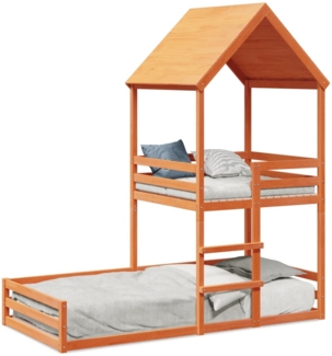 vidaXL Etagenbett mit Dach Wachsbraun 90x200 cm Massivholz Kiefer 3282392