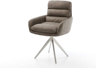 Esszimmerstuhl Abelia-Flex mit Armlehnen Mikrofaser Taupe Vintage Kreuzgestell kantig Edelstahl