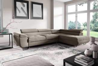 Ecksofa mit Schlaffunktion DECLAN Stoff Poso Beige Ottomane Rechts