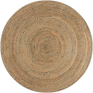 Kadima Design Handgewebter Jute-Teppich in Naturtönen "Eden". Farbe: Braun-Blau, 180x180 cm