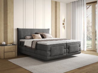 Vente-unique - Komplettes Boxspring-Set mit Kopfteil + elektrisch verstellbare Lattenroste + Matratze + Topper - 2 x 90 x 200 cm - Stoff - Anthrazit - ZANORO von PALACIO