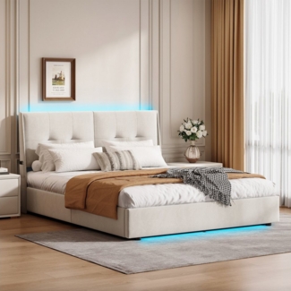 Gdood Polsterbett Doppelbett LED Stauraumbett (1-tlg, Ausgestattet mit hydraulischem Bettkasten), Mit LED-Beleuchtung, Lattenrost, Samt, 140x200 cm