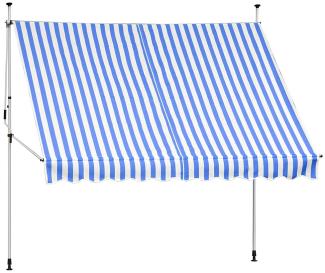 Klemmmarkise Balkon Markise Sonnenschutz Terasse Fenstermarkise Balkonmarkise Sonnensegel Windschutz Balkon Rollo - 200x120 cm - Blau / Weiß mit LED