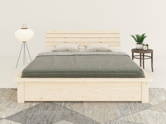 OTTO home Massivholzbett Antri, Futonbett, ergonomisch geformtes Kopfteil, stilvolles Design, Rahmen zur Ablage von Smartphone, mit Lattenrost, Bettkasten optional