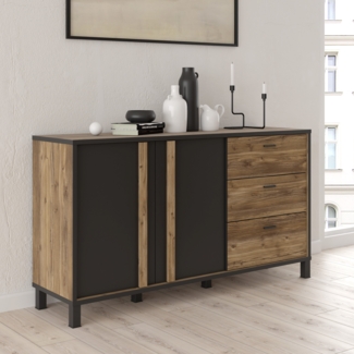 FORTE Hayato Sideboard, Holzwerkstoff, Braun/Schwarz, 154,5 x 85,2 x 42 cm