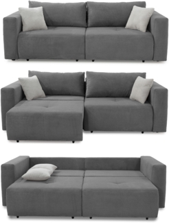 SCHLAFSOFA Verwandlung: Big-Sofa/Eckcouch, 2 Bettkästen, B243/T115-161/H84 cm, Liegefläche 145x197 cm, Waffelcord Grau