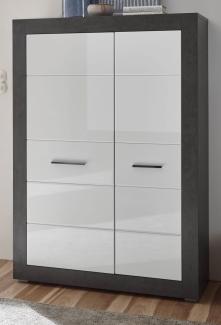 Highboard Briard in weiß Hochglanz und grau Stone  100 x 142 x 35 cm