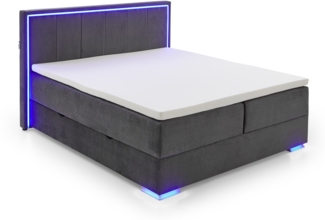 Boxspringbett >Colorado II< Liegefläche 180x200cm, anthrazit/ LED, Stellmaß: 192x121x211cm (BxHxT)