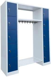 Schließfachgarderobe Wertfachschrank Fächerschrank Spind Umkleideschrank Garderobe mittig 10 Fächer-Spint Lichtgrau/Blau 525521