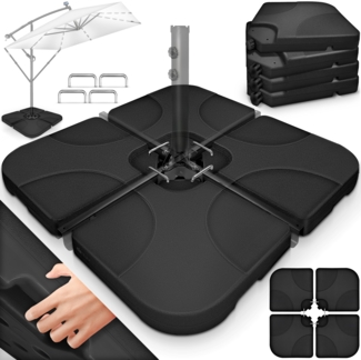 tillvex® Sonnenschirmständer Grau 60 Liter / 80 kg – 4-teilig für Ampelschirm inkl. Metallverbinder | Schirmgewicht befüllbar mit Wasser oder Sand | Schirmständer Ampelschirmständer wetterfest