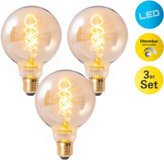 näve LED-Leuchtmittel Dilly, E27, 3 St, Warmweiß, Retro Ø 9,5cm Filament, 3er Set, 4W LED, dimmbar, 1800 Kelvin