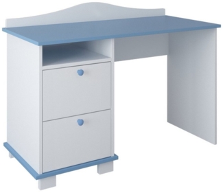 Kids Collective Schreibtisch Kinderschreibtisch mit 74 cm Arbeitshöhe, zwei Schubladen und Ablagefach in weiß blau Made in Europe