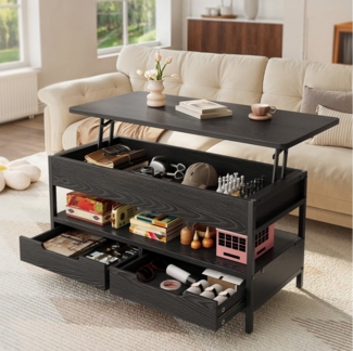 Bealife Couchtisch klappbar, Wohnzimmertisch mit Abnehmbarer Platte, 2 Schubladen