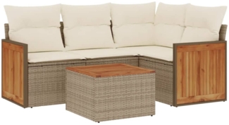 vidaXL 5-tlg. Garten-Sofagarnitur mit Kissen Beige Poly Rattan 3260021