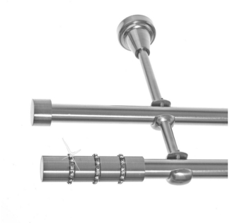 BASIT Gardinenstange Edelstahloptik 19mm mit Wandträgern 120 cm E67, Ø 19 mm, 2-läufig, verschraubt, Metall, H28 120 cm E67 Zylinder mit Kristall