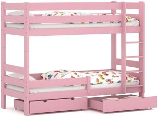 WNM Group 2in1 Etagenbett oder 2 Einzelbetten - Hochbett für Kinder Sophie - Stockbett mit Rausfallschutz und Lattenrost - Absturzsicherung Doppelstockbett - Jugendbett 80x160 cm - Rosa