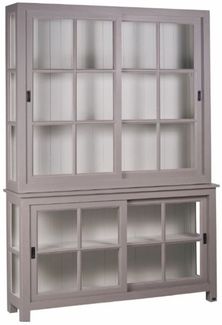 Casa Padrino Landhausstil Vitrine mit 4 Schiebetüren Grau / Hellgrau 150 x 40 x H. 220 cm