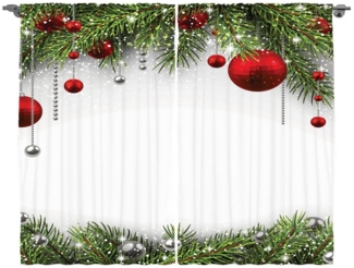 Abakuhaus Gardine Schlafzimmer Kräuselband Vorhang mit Schlaufen und Haken, Weihnachten Baulbes Noel Baum