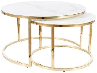 2er-Set Couchtisch Ziertisch Muse 60x60cm 80x80cm Marmor weiß Gold