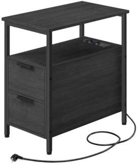 VASAGLE Beistelltisch, 2er Set, Nachttisch mit Steckdosenleiste, 2 Schubladen, Sofatisch, Nachtschrank für Wohnzimmer, Schlafzimmer, anthrazitgrau-klassikschwarz LCT648B22