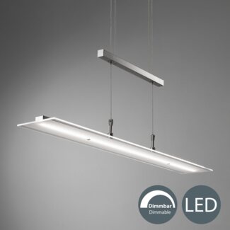 B.K.Licht LED Pendelleuchte dimmbar Hängeleuchte 85cm höhenverstellbar 95-175cm silber - BKL1001, LED fest integriert, Warmweiß, Deckenleuchte 20W 1600lm Esszimmerlampe Küchenlampe Lampenschirm Glas