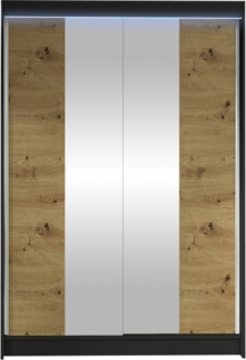 Kleiderschrank Lino II, mit RGB LED Beleuchtung, Farbe: Schwarz / Artisan Eiche