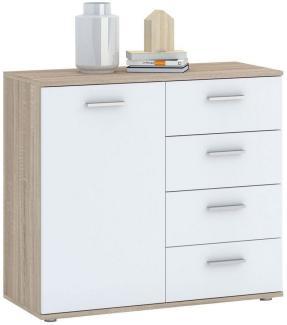 CARO-Möbel Kommode Sideboard Schrank Chicago in Sonoma Eiche/weiß, mit Tür und 4 Schubladen Highboard