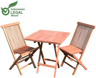 Teakholz Balkon-Set 3tlg. mit Tisch 60x60cm + 2 x Gartenstuhl Plantagenzucht