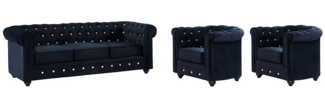 Vente-unique - Couchgarnitur 3+1+1 - Samt - Schwarz mit Knöpfen in Kristalloptik - CHESTERFIELD