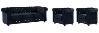 Vente-unique - Couchgarnitur 3+1+1 - Samt - Schwarz mit Knöpfen in Kristalloptik - CHESTERFIELD