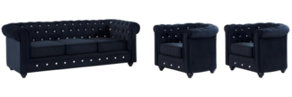Vente-unique - Couchgarnitur 3+1+1 - Samt - Schwarz mit Knöpfen in Kristalloptik - CHESTERFIELD