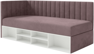 Selsey 'Ventrio' Jugendbett rechtsseitig mit Regalen, Easy-Clean-Samtbezug, violett, 90x200 cm