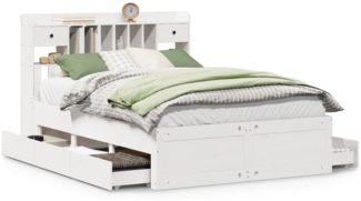 vidaXL Massivholzbett mit Regal ohne Matratze Weiß 160x200 cm Kiefer 3308955