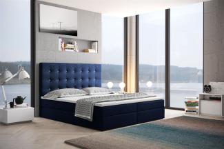Boxspringbett Schlafzimmerbett TRIANA 140x200 cm in Stoff Blau