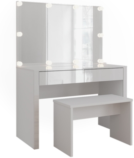 Schminktisch Annabelle Weiß Hochglanz/Weiß 110 cm mit LED-Beleuchtung und Bank Vicco