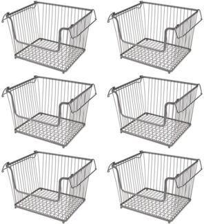 mDesign Ablagebox Gitterbox Aufbewahrungskorb 6er Set Henkel Metall Graphit