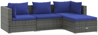 vidaXL 4-tlg. Garten-Lounge-Set mit Kissen Poly Rattan Grau 3101646