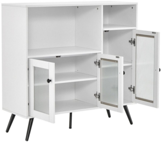 COSTWAY Küchenbuffet Schrank mit Glastüren & Fächern, weiß, 100 x 39,5 x 100 cm