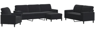 vidaXL 4-tlg. Sofagarnitur mit Kissen und Nackenrollen Schwarz Samt 3278466