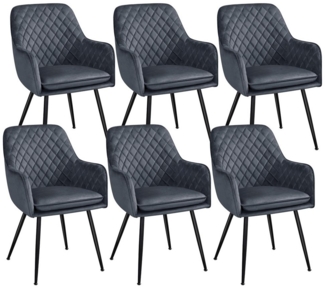Yaheetech Esszimmerstuhl Küchenstühle (6 St), Stuhl-Set Polsterstühle mit Armlehnen und Metallbeine