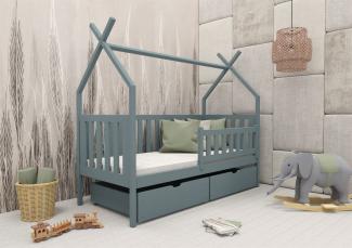 Hausbett Kinderbett DARLIN 200x90cm Kiefer Massiv Grau inkl. Rollrost