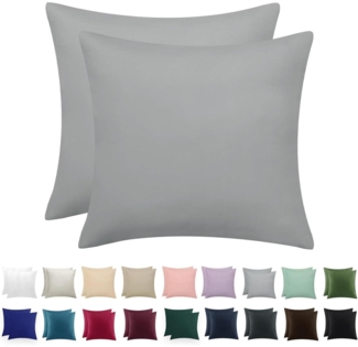 Kissenbezug 80x80 2er Set Grau Mikrofaser Reißverschluss Schlichtes Design
