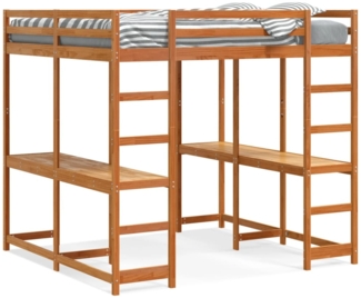 vidaXL Hochbett mit Schreibtisch & Leiter Braun 180x200 cm Kiefernholz 3284232