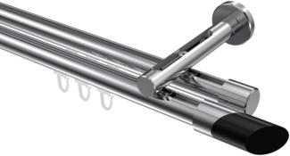 Innenlauf-Gardinenstangen-Set Siteno Verano 100 cm, 2-läufig, 20 mm Ø Chrom