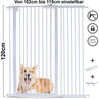 Absperrgitter Treppenschutzgitter Metall + Rampe + Y Halter 102-115cm 120cm hoch