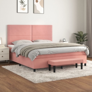 vidaXL Boxspringbett mit Matratze Rosa 160x200 cm Samt 3137796