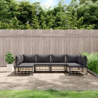 vidaXL 6-tlg. Garten-Lounge-Set mit Kissen Anthrazit Poly Rattan 3186787