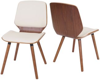 2er-Set Esszimmerstuhl HWC-B16, Holz Bugholz Retro-Design Walnussoptik ~ Kunstleder creme