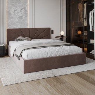FDM Polsterbett SUNSET Bettgestell MADE IN EU - mit hochwertigem Velours Bezug (verfügbar 90x200 120x200 140x200 160x200 180x200cm, Bettrahmen, Bett, mit großen gepolsterten Kopfteil, mit Bettkasten zum aufklappen), Hebbarer Metallrahmen, Bettkasten, o...