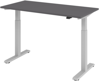 bümö elektrisch höhenverstellbarer Schreibtisch graphit 140x67 cm - kleiner Schreibtisch höhenverstellbar elektrisch, elektrischer Schreibtisch & Gaming Tisch, Stehschreibtisch, XMST-Mini, XMST614-G-S